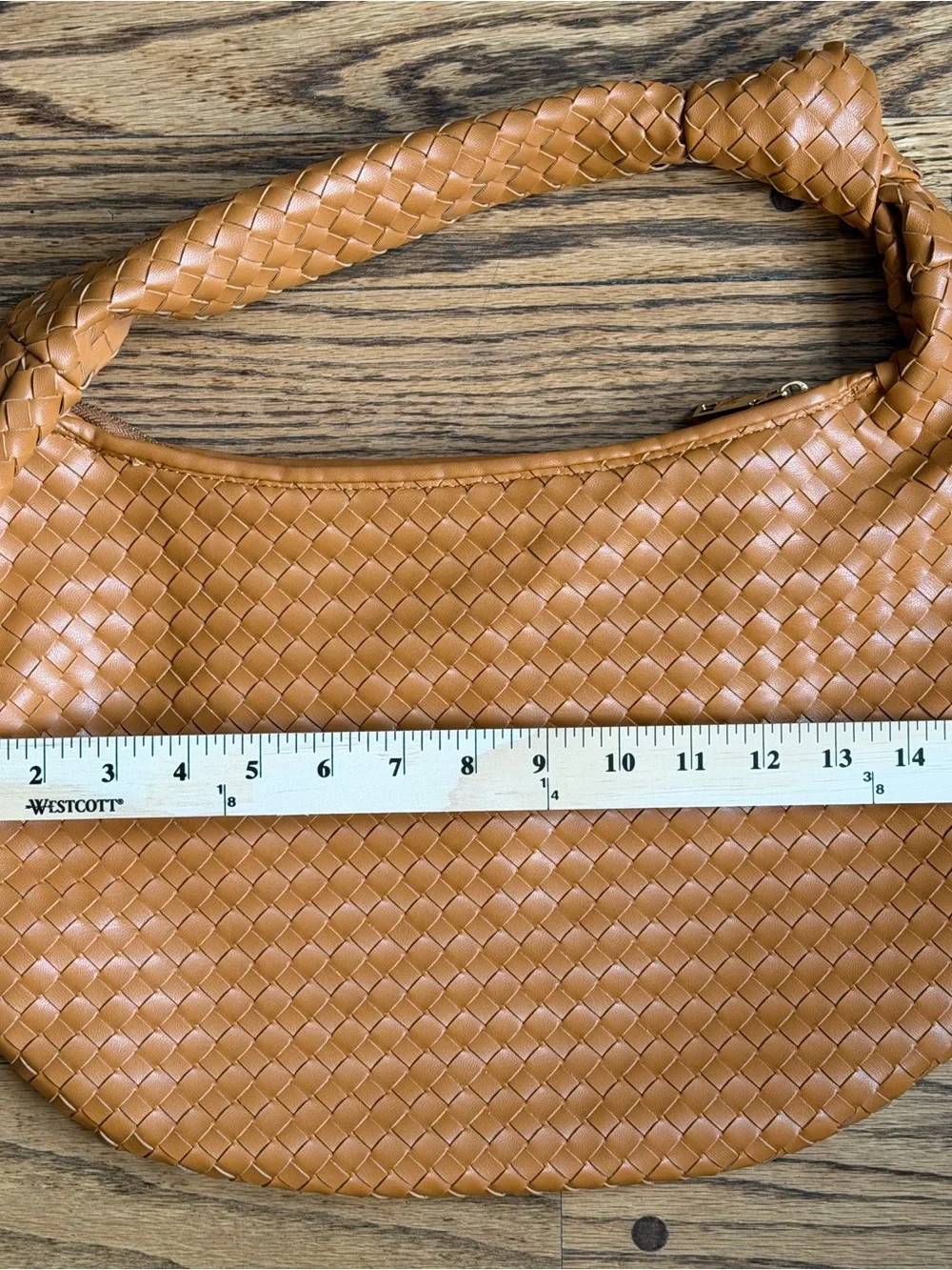 Melie Bianco Hobo Bag Vegan Leather Woven Purse Zipper - Caramel Tan